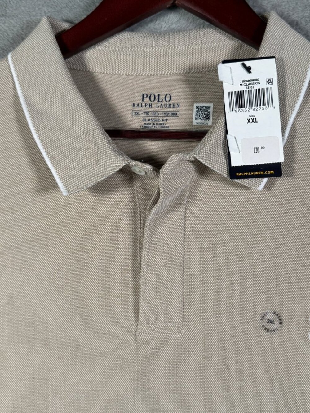 Polo Ralph Lauren Shirt Mens XXL Beige Classic Fit Short Sleeve Tipped $120